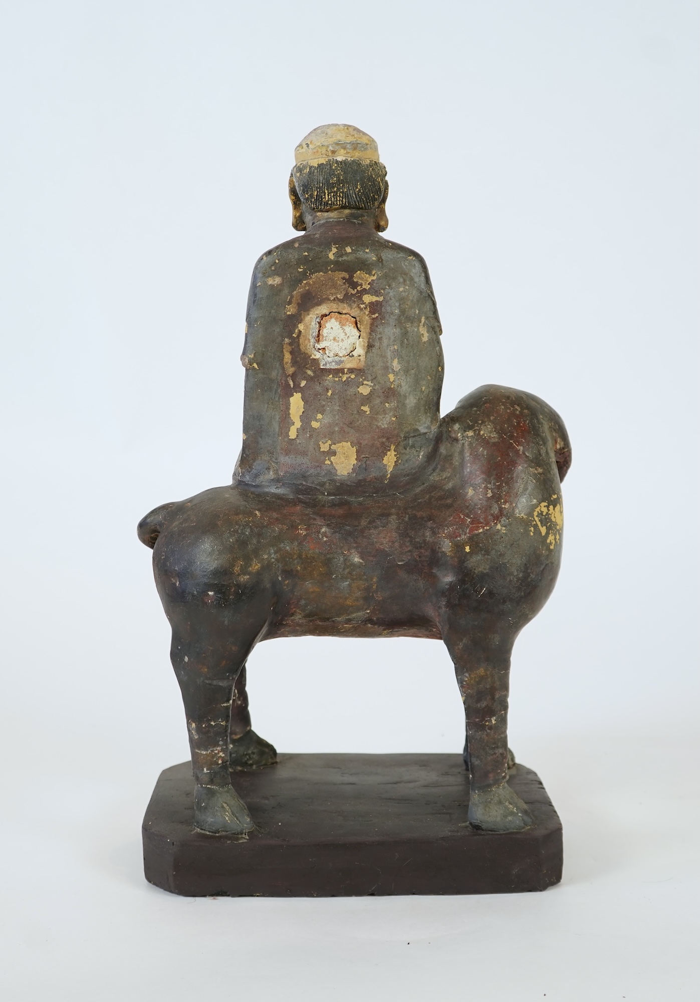 A large Chinese gilt and polychrome lacquered stucco work and wood figure of Samantabhadra on an elephant, Yuan-Ming dynasty